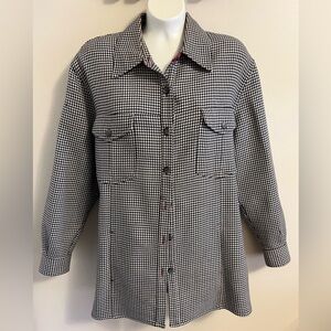 Vtg Telluride Clothing Button Front Shirt Jacket Small Black Cream Houndstooth